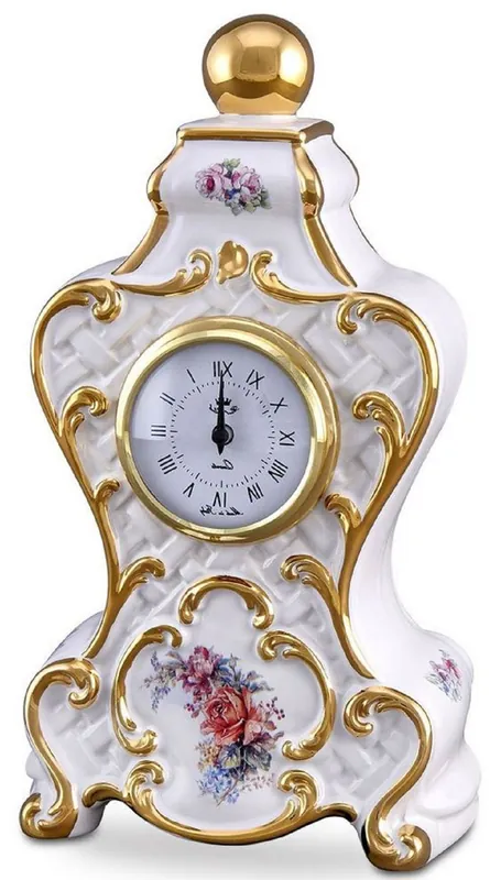 Top-Preis Casa Padrino Baroque Table Clock White / Gold / Multicolor 17 x 12 x H. 30 cm - Sumptuous Baroque Ceramic Clock with Floral Design