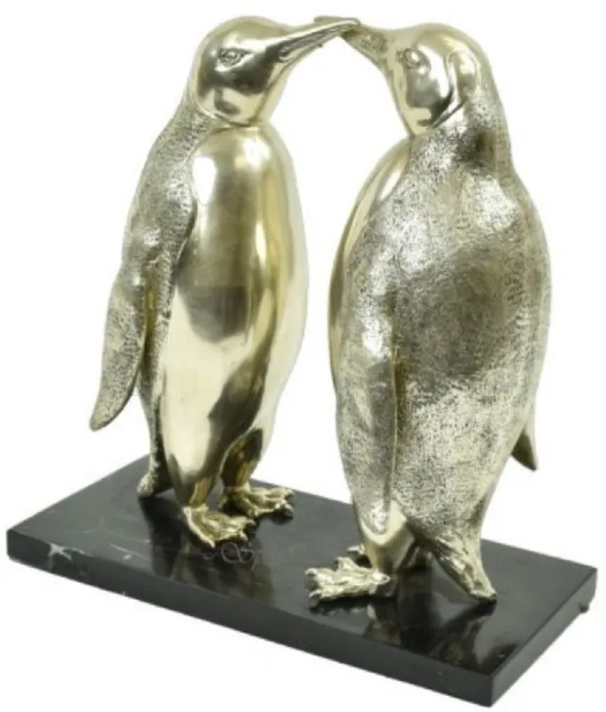 Preisreduziert Casa Padrino Luxury Bronze Sculpture Penguin Couple Silver / Black 39 x 18 x H. 42 cm - Silver Plated Bronze Figures with a Marble Base