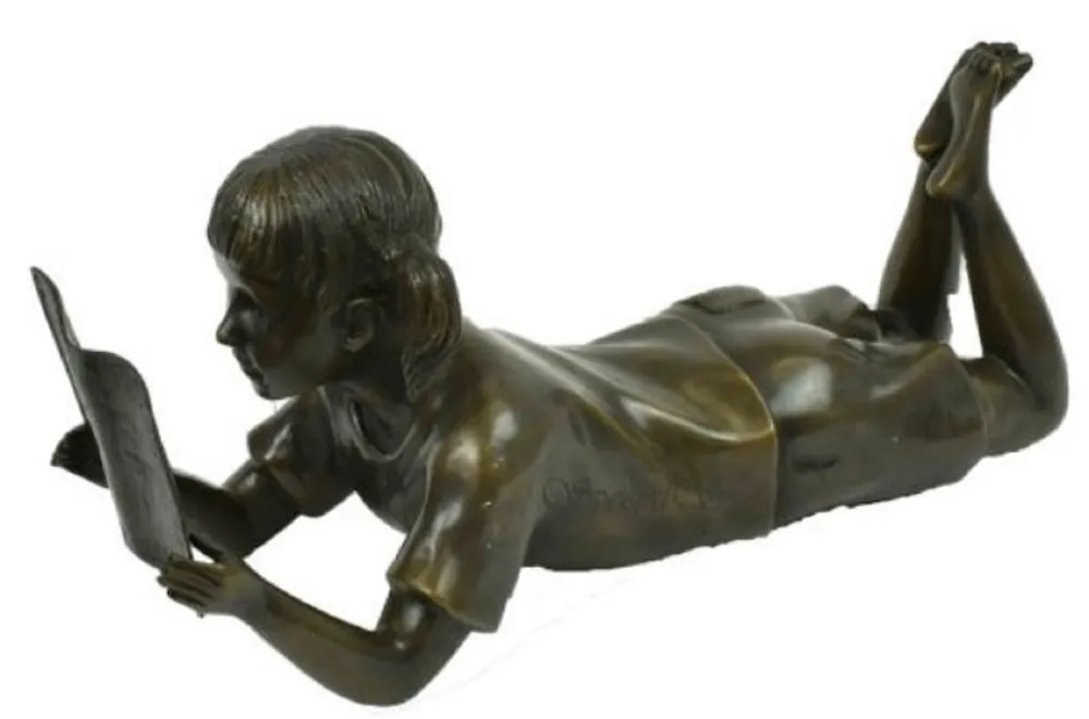 Casa Padrino luxury bronze figure lying girl reads bronze 22 x 60 x H. 27 cm - Bronze Sculpture - Deco Figure - Deco Accessories Highlight