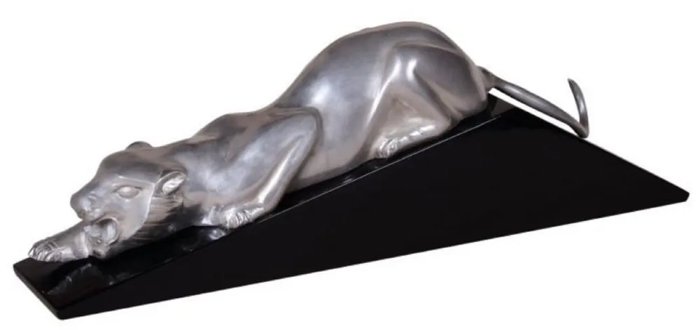 Casa Padrino luxury decoration figure cougar silver / black 60 x 11 x H. 20 cm - Elegant Brass Figure with Wooden Base - Deco Sculpture Wochenendangebot