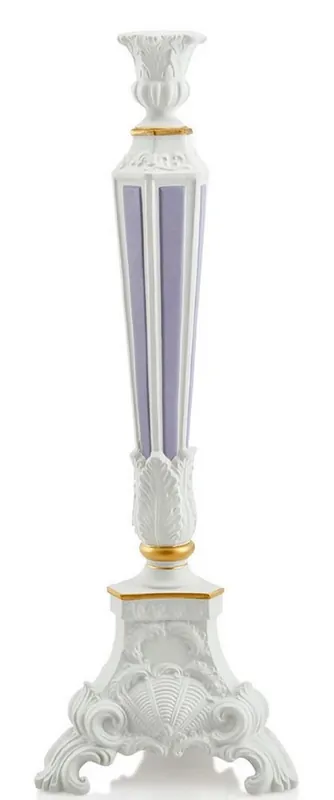 Casa Padrino Baroque Candlestick White / Blue / Gold 23 x 23 x H. 64 cm - Ceramic Candle Holder in Baroque Style Mega-Angebot