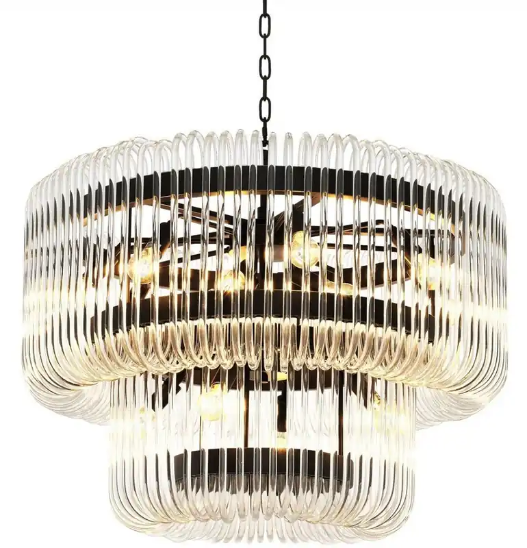 Casa Padrino luxury chandelier bronze / clear glass Ø 80 x H. 70 cm - Round Living Room Chandelier Rabatt