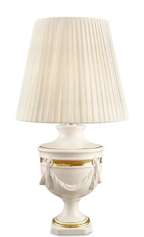Casa Padrino Baroque Ceramic Table Lamp Ivory / Gold Ø 35 x H. 60 cm - Baroque Living Room Lamp Zertifiziert