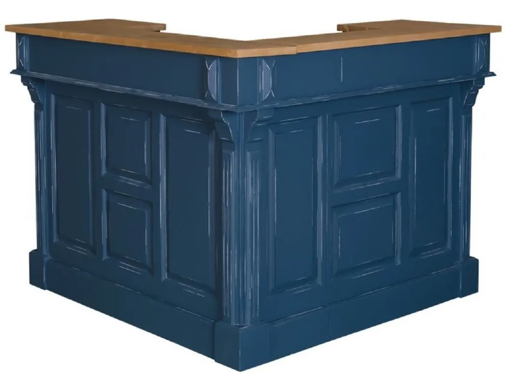 Casa Padrino country style bar counter antique dark blue / natural 140 x 140 x H. 107 cm - Bar Counter with 2 Drawers - Country Style Furniture Garantierte Lieferung