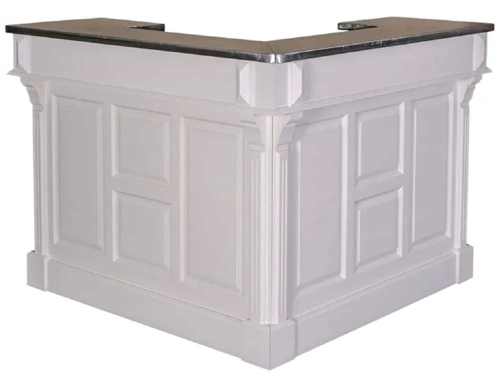 Casa Padrino country style bar counter gray / silver 140 x 140 x H. 107 cm - Bar Counter with Galvanized Plate and 2 Drawers - Country Style Furniture Letzte Chance