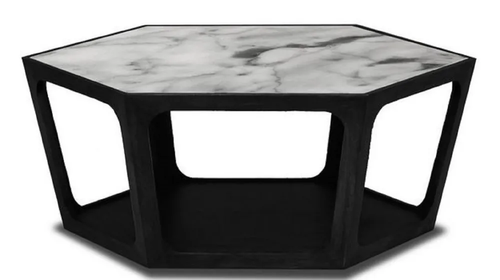 Casa Padrino luxury coffee table black / white 90 x 78 x H. 35 cm - Living Room Table with Marble Top - Living Room Furniture - Luxury Furniture Heißes Angebot