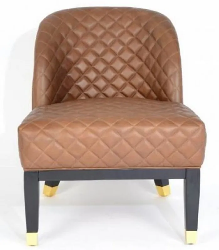 Highlight Casa Padrino luxury leather armchair brown / black / gold 62 x 73 x H. 79 cm - Living Room Furniture - Genuine Leather Furniture