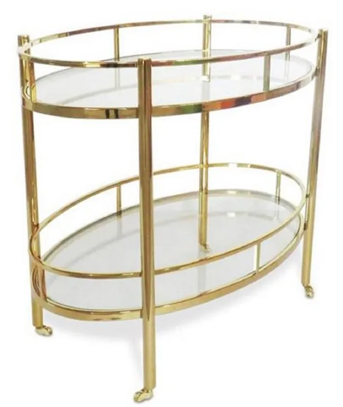 Neu Casa Padrino luxury trolley gold 70 x 47 x H. 77 cm - Stainless Steel Trolley with Tempered Glass Plates - Hotel & Gastronomy Accessories