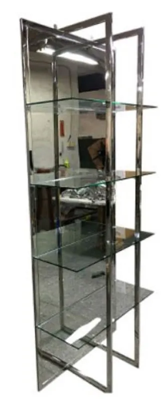 Casa Padrino luxury shelf cabinet silver 80 x 35 x H. 200 cm - Stainless Steel Cabinet with 4 Glass Shelves and Large Mirror - Living Room Cabinet - Living Room Furniture Sichere Zahlung