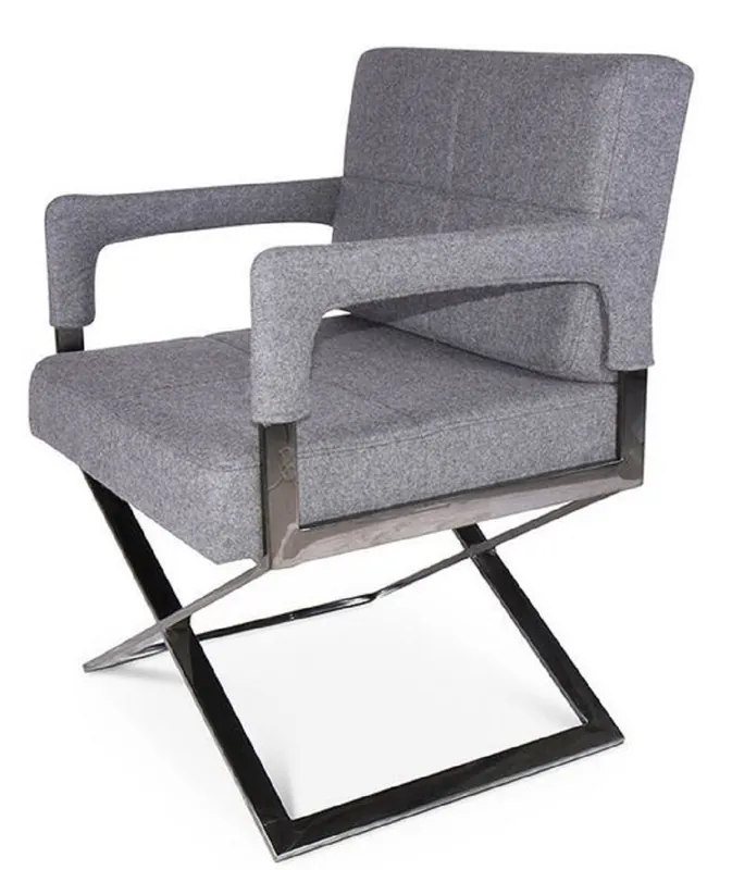 Casa Padrino luxury chair with armrests gray / silver 60 x 66 x H. 89 cm - Upholstered Office Chair - Office Furniture Aktuell