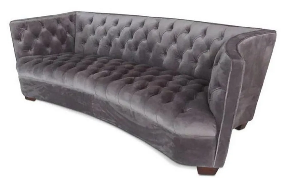 Casa Padrino Luxury Chesterfield Velvet Sofa Gray / Brown 221 x 99 x H. 72 cm - Chesterfield Furniture Sofort Bestellen