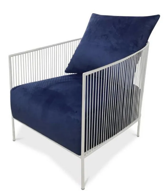 Casa Padrino luxury armchair blue / silver 69 x 78 x H. 88 cm - Stainless Steel Armchair with Fine Velvet Fabric - Designer Furniture Geprüft