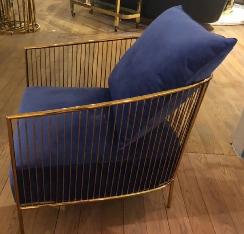 Casa Padrino luxury armchair blue / gold 69 x 78 x H. 88 cm - Stainless Steel Armchair with Fine Velvet Fabric - Designer Furniture Must-Have