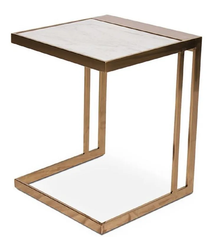 Sale Casa Padrino designer side table rose gold / white 40 x 40 x H. 50 cm - Stainless Steel Table with Marble Plate