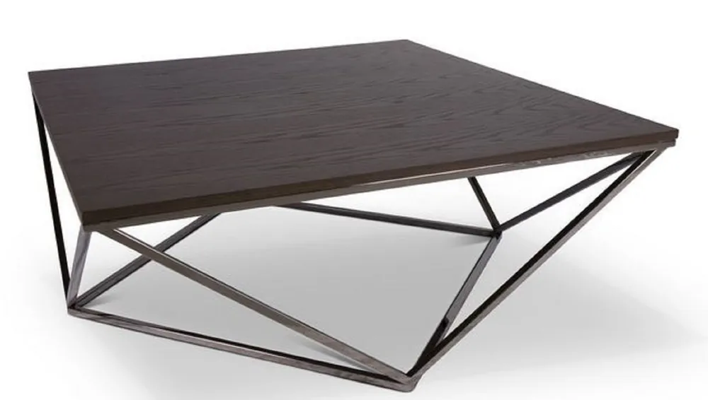 Casa Padrino designer coffee table dark brown / silver 100 x 100 x H. 38 cm - Luxury Coffee Table with Stained Oak Veneer Plate - Living Room Furniture Markenprodukt