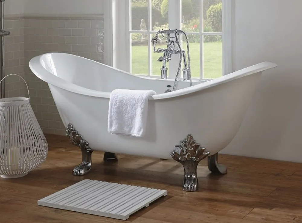 Casa Padrino Luxury Art Nouveau Bathtub White / Silver 180 x 77 x H. 79 cm - Curved Freestanding Acrylic Bathtub with Lion's Feet - Art Nouveau Bathroom Furniture Mega-Angebot