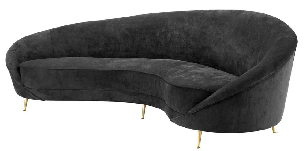 Markenprodukt Casa Padrino Designer Velvet Sofa Black / Brass 245 x 87 x H. 79 cm - Curved Luxury Couch - Designer Living Room Furniture