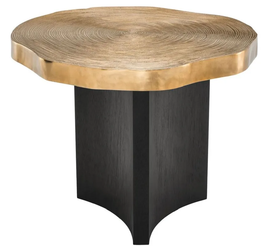 Casa Padrino luxury side table brass / black Ø 63.5 x H. 50.5 cm - Luxurious Side Table with Table Plate in Tree Slices Design Markenprodukt