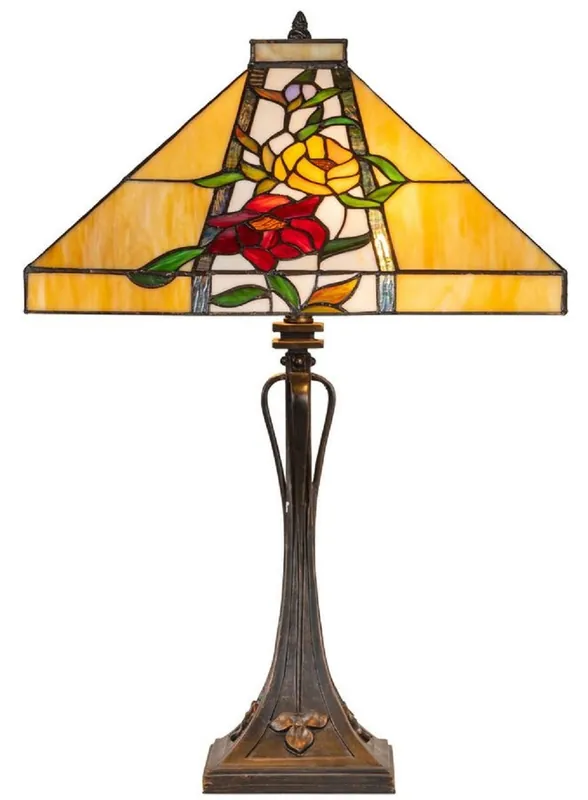 Bestseller Casa Padrino Luxury Tiffany Table Lamp Brown / multicolor 40 x 40 x H. 62 cm - Tiffany Lamp with Flower Design and Handmade Glass Lampshade