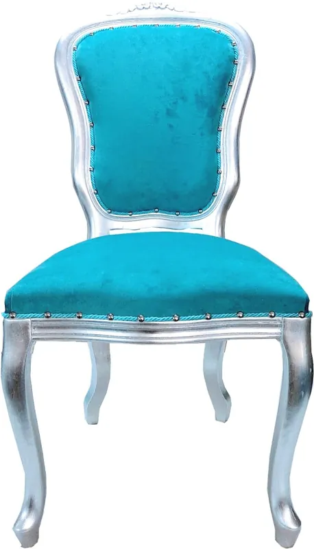 Casa Padrino Baroque luxury dining chair Louis Turquoise / Silver - Baroque furniture Heißes Angebot