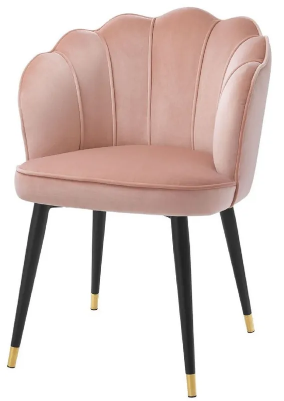 Casa Padrino luxury velvet dining chair with armrests pink / black / gold 60 x 63 x H. 83 cm - Kitchen Chair in Clamshell Design Nur Heute