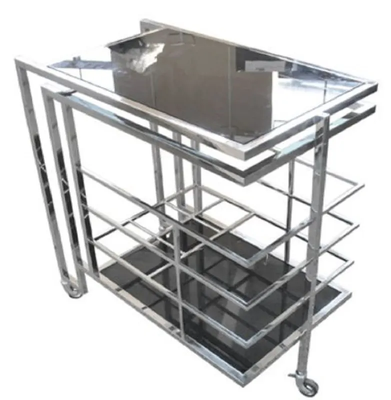 Letzte Chance Casa Padrino luxury serving trolley silver / black 77 x 42 x H. 78.5 cm - Stainless Steel Trolley with Tinted Glass - Luxury Accessories