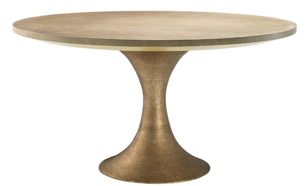 Sale Casa Padrino luxury dining table nature / brass Ø 140 x H. 76 cm - Round Kitchen Table - Luxury Dining Room Furniture