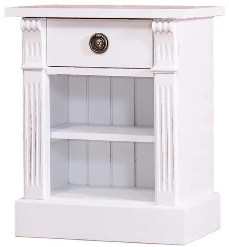 Casa Padrino country style bedside table with drawer and shelf antique white 49 x 33 x H. 60 cm - Solid Wood Night Dresser - Bedside Cabinet - Country Style Bedroom Furniture Preisreduziert