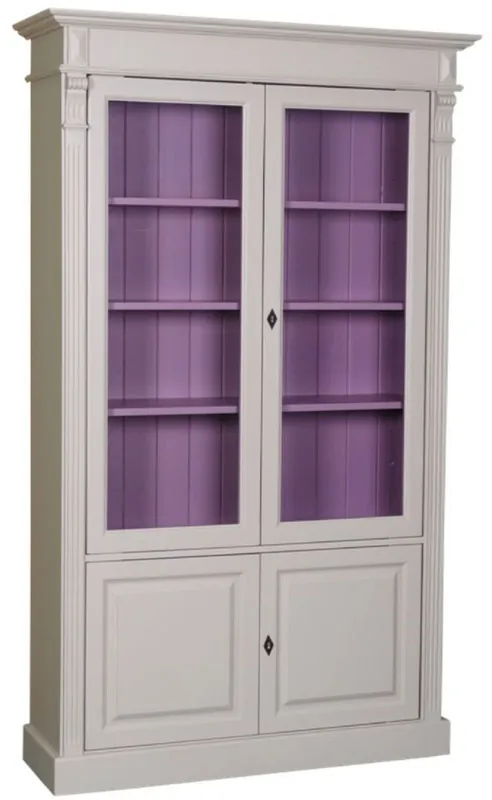Casa Padrino country style bookcase light gray / purple 119 x 39 x H. 197 cm - Living Room Cabinet with 4 Doors - Solid Wood Cabinet - Showcase - Country Style Living Room Furniture Bestpreis