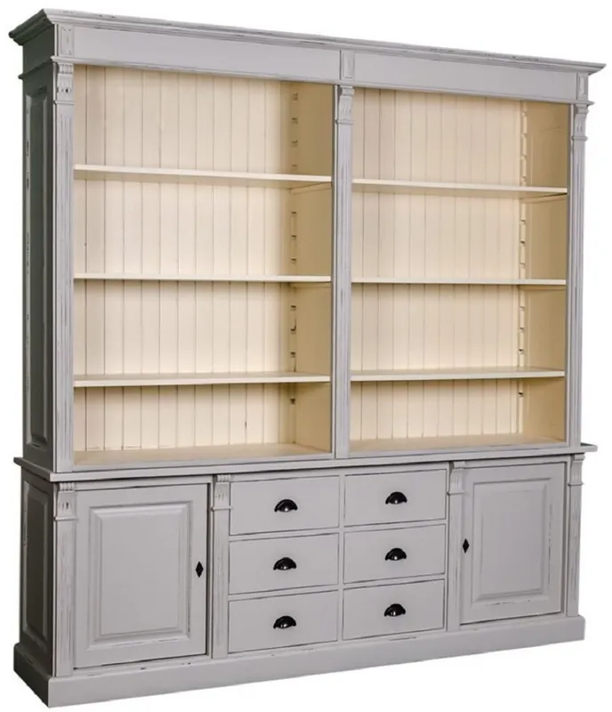 Jetzt Kaufen Casa Padrino country style bookcase antique gray / cream 223 x 51 x H. 240 cm - Living Room Cabinet with 2 Doors and 6 Drawers - Solid Wood Cabinet - Country Style Furniture