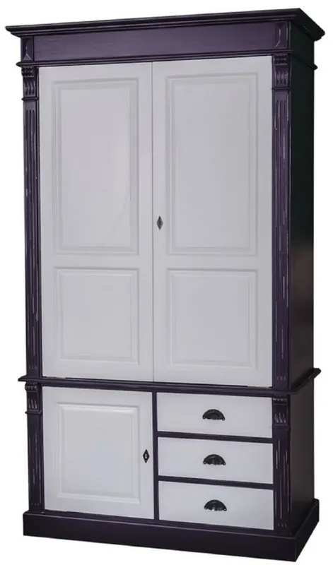 Casa Padrino Country Style Wardrobe Antique Black / Gray 120 x 59 x H. 210 cm - Solid Wood Bedroom Cabinet with 3 Doors and 3 Drawers - Country Style Bedroom Furniture Online Kaufen