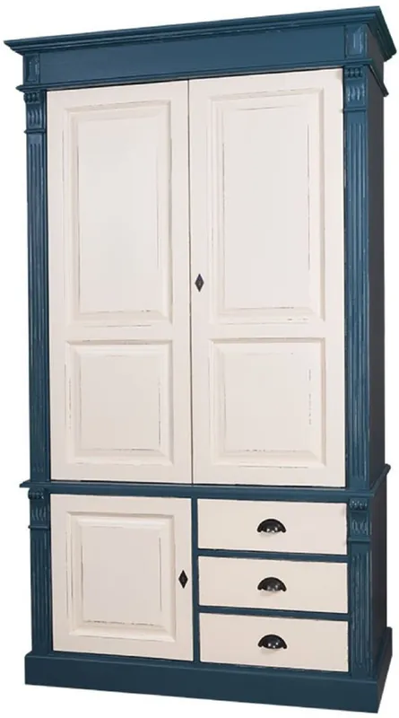Jetzt Kaufen Casa Padrino Country Style Wardrobe Antique Blue / Antique Cream 120 x 59 x H. 210 cm - Solid Wood Bedroom Cabinet with 3 Doors and 3 Drawers - Country Style Bedroom Furniture