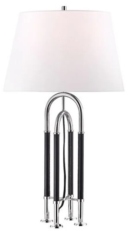 Top-Preis Casa Padrino luxury table lamp silver / black / white Ø 40.6 x H. 73.7 cm - Noble Metal Lamp with High Quality Leather and Linen Lampshade - Luxury Quality