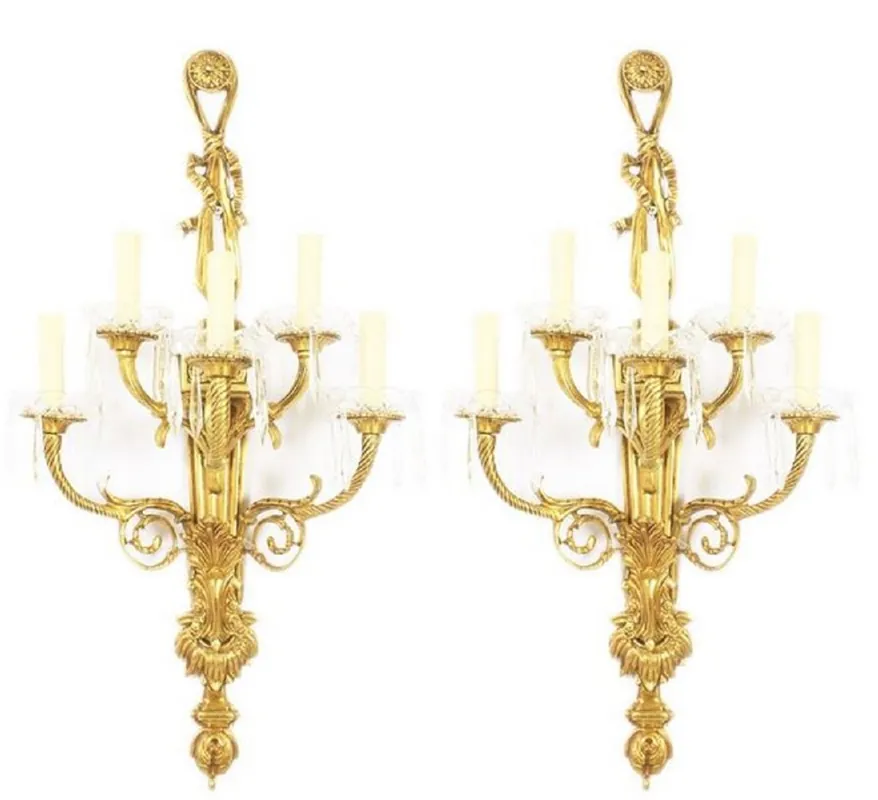 Casa Padrino Baroque Wall Lamp Set Gold / White 35 x 20 x H. 95 cm - Gilded Bronze Sconces - Sumptuous Baroque Lamps Highlight
