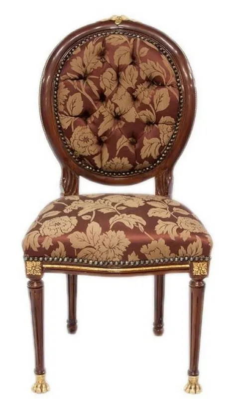 Must-Have Casa Padrino baroque dining chair dark brown / gold / bordeaux red with pattern 50 x 45 x H. 100 cm - Baroque Chair with Lion Feet - Baroque Dining Room Furniture