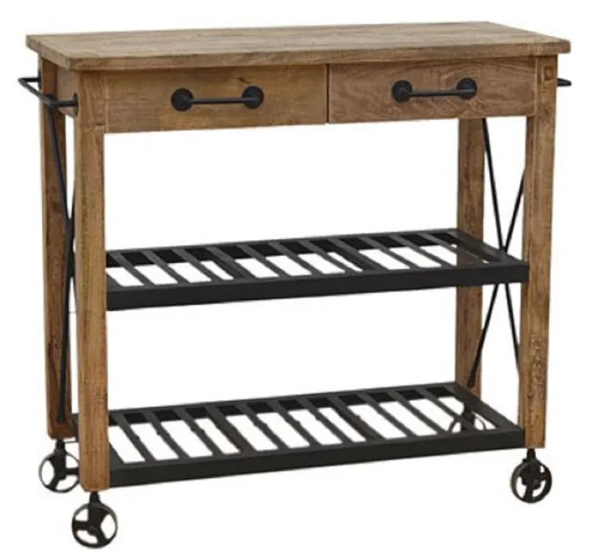Preis Gesenkt Casa Padrino Country Style Bar Trolley Natural / Black 106 x 48 x H. 103 cm - Wooden Serving Trolley with 2 Drawers - Gastronomy Accessories