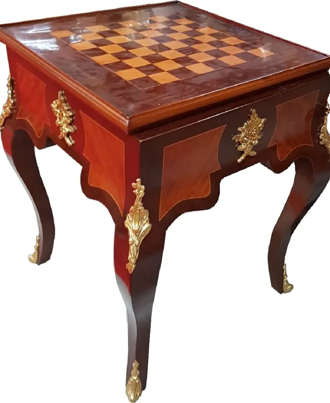 Casa Padrino Art Deco Solid Wood Chess Table Brown / Dark Brown / Beige / Brass 60 x 60 x H. 71 cm - Handmade Game Table - Side Table - Antique Style Baroque Furniture Direktkauf