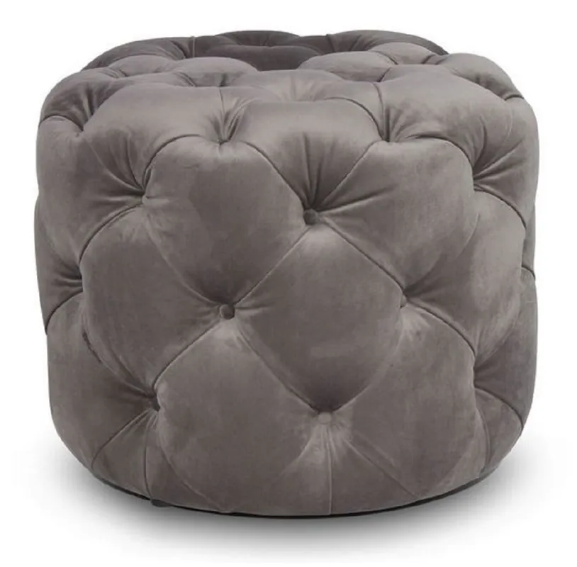 Casa Padrino Luxury Chesterfield Velvet Stool Gray Ø 53 x H. 41 cm - Round Stool - Chesterfield Furniture Highlight