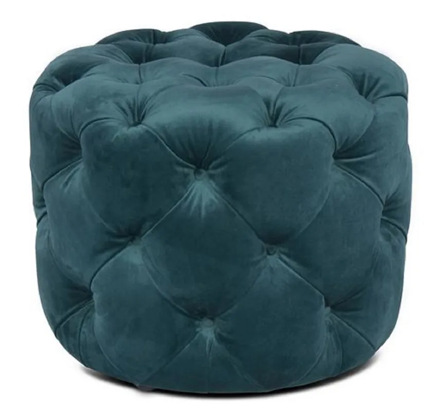 Schneller Versand Casa Padrino Luxury Chesterfield Velvet Stool Green Ø 53 x H. 41 cm - Round Stool - Chesterfield Furniture