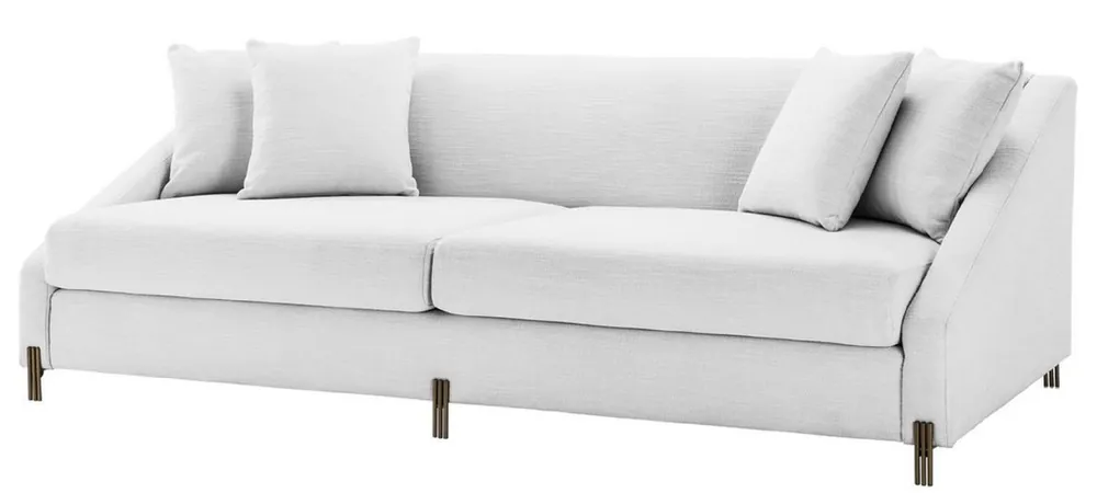 Casa Padrino Luxury Sofa White / Brass 223 x 94 x H. 73 cm - Living Room Sofa with 4 Pillows - Luxury Furniture Garantierte Lieferung