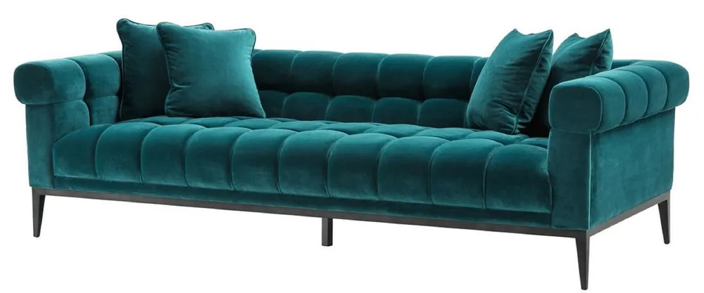 Direkt Vom Hersteller Casa Padrino Luxury Velvet Sofa Sea Green / Black 240 x 98 x H. 69 cm - Living Room Sofa with 4 Pillows - Living Room Furniture - Luxury Furniture