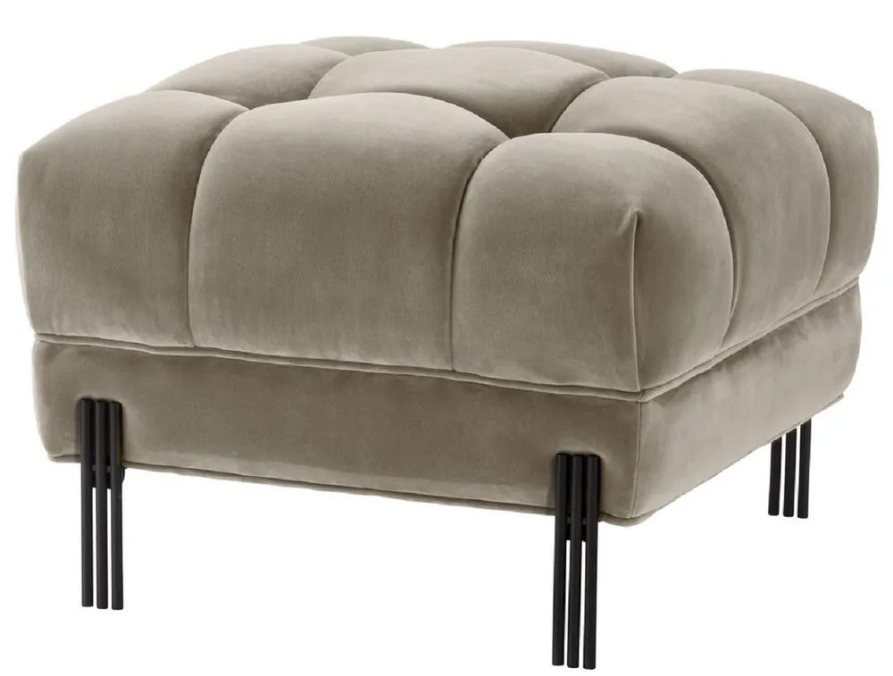 Preis Gesenkt Casa Padrino Luxury Foot Stool Greige / Black 59 x 59 x H. 43 cm - Velvet Stool with Stainless Steel Legs - Living Room Furniture