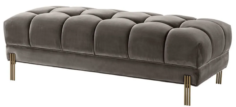 Casa Padrino Luxury Bench Gray / Brass 133 x 59 x H. 42 cm - Upholstered Velvet Bench with Stainless Steel Legs - Luxury Collection Neu Im Sortiment