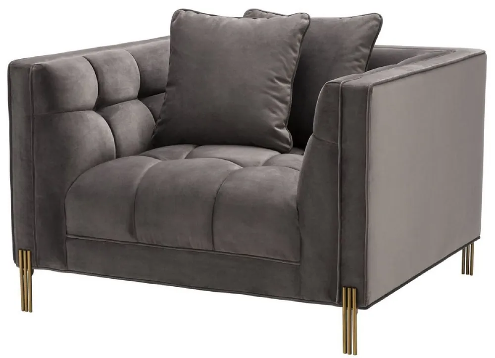 Casa Padrino luxury velvet armchair with 2 cushions gray / brass 104 x 95 x H. 68 cm - Luxury Living Room Furniture Direkt Vom Hersteller