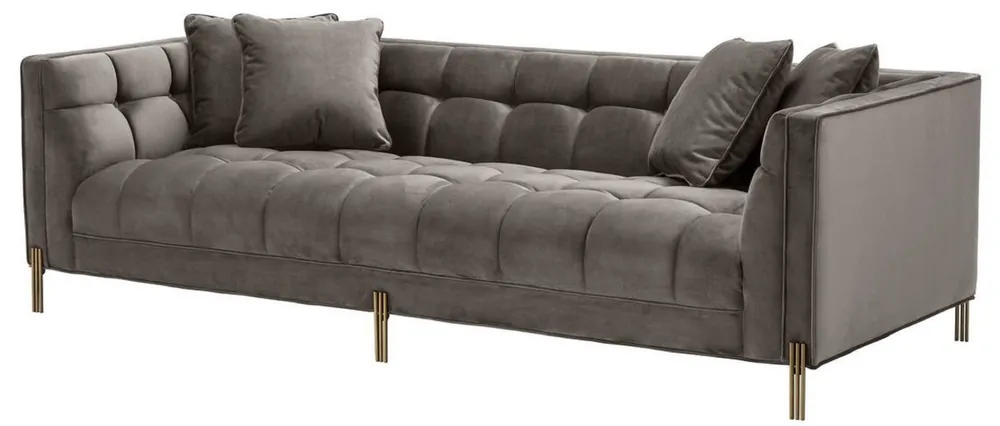 Casa Padrino luxury velvet sofa with 4 pillows gray / brass 231 x 95 x H. 68 cm - Living Room Sofa - Luxury Quality Abverkauf
