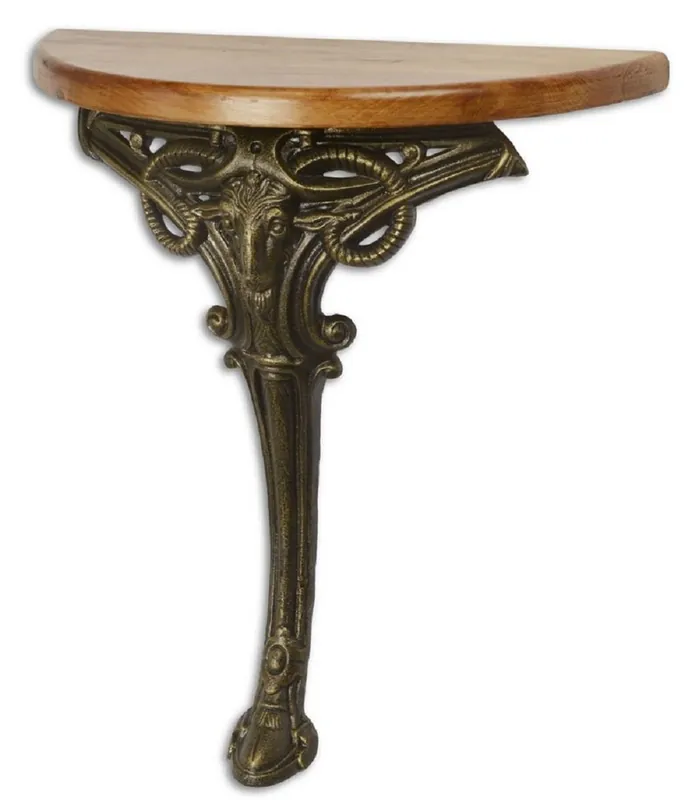 Casa Padrino Baroque Side Table Light Brown / Bronze 63 x 31 x H. 65.5 cm - Semicircular Table with Wooden Top and Cast Iron Leg - Baroque Wall Table Markenprodukt
