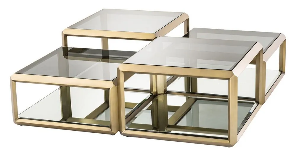Geprüft Casa Padrino luxury coffee table brass 75 x 75 x H. 48 cm - Stainless Steel Coffee Table with Glass Tops and Mirror Glass - Luxury Living Room Furniture