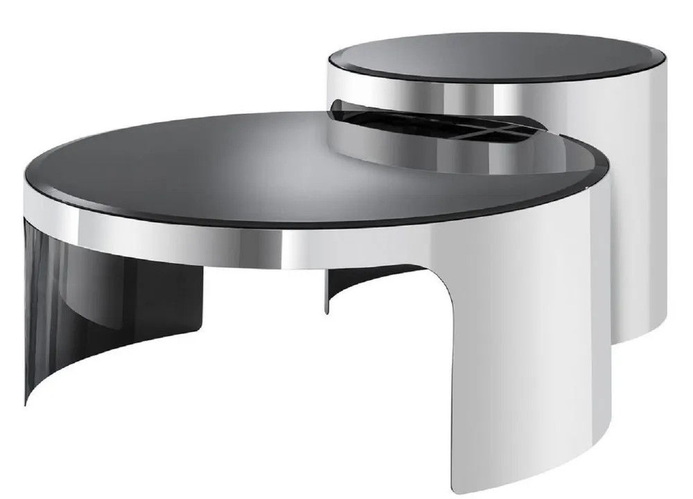Neue Ware Casa Padrino Designer Coffee Table Set Silver / Black - Luxury Stainless Steel Coffee Tables with Glass Tops - Luxury Living Room Furniture