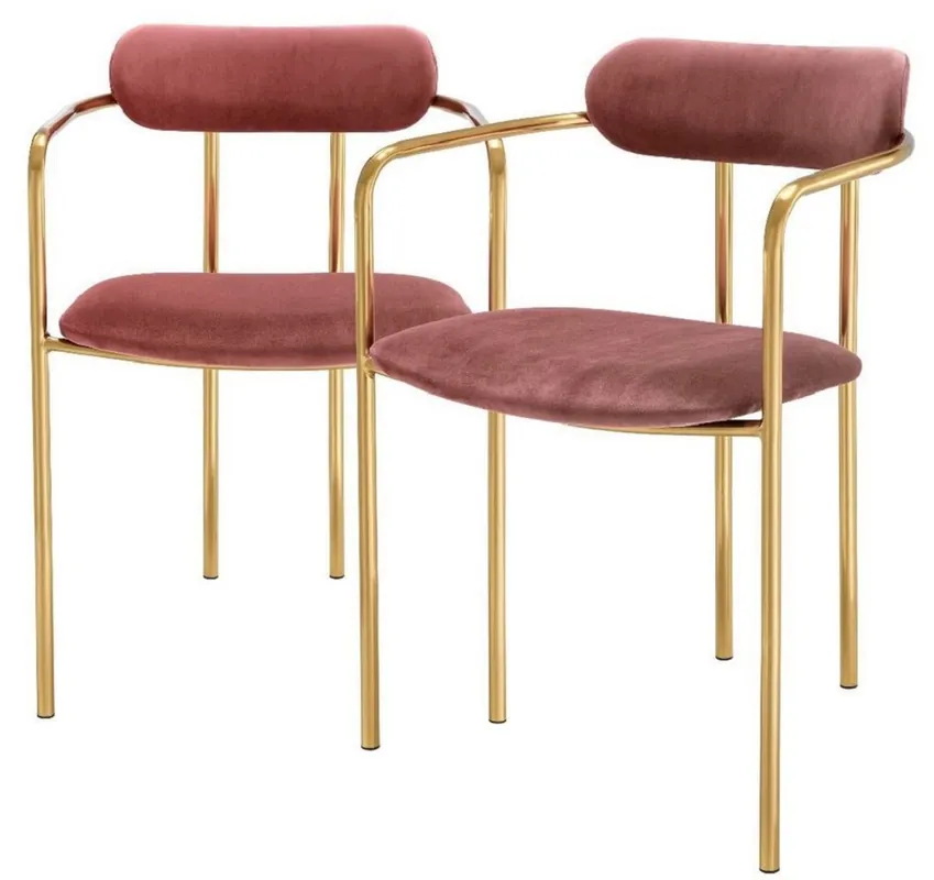 Casa Padrino luxury dining chairs with armrests rose / gold 53 x 50 x H. 74 cm - Kitchen Chairs with Fine Velvet Fabric - Dining Set - Dining Room Furniture Kracherpreis