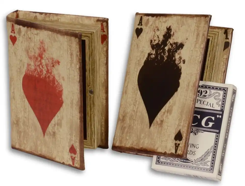 Rabatt Casa Padrino Deco Playing Cards Boxes in Books Optics Antique Natural 9.5 x 3 x H. 13.7 cm - Deco Accessories
